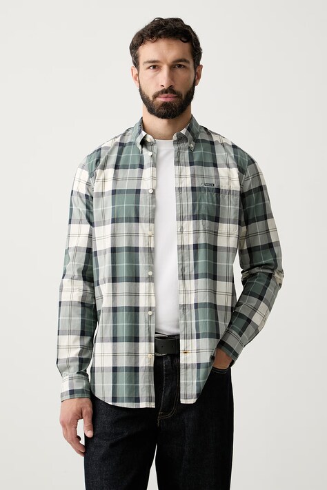 Barbour koszula męska bawełniana Rawley turkusowa w kratkę MSH5346