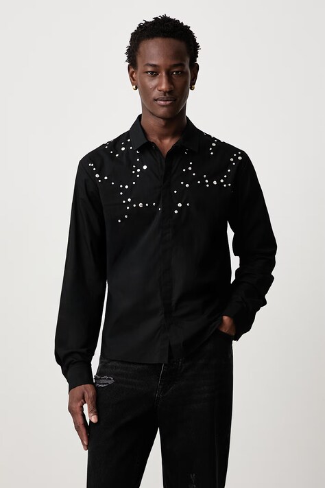 HELIOT EMIL Camicia in cotone da uomo nera AW26_M_05_083