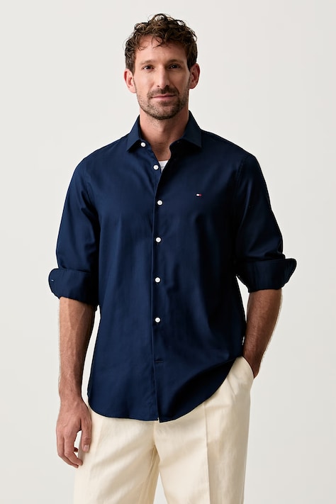 Tommy Hilfiger srajca moška bombažna mornarsko modra enobarvna MW0MW43747