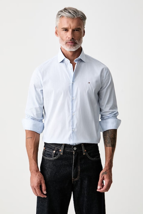 Tommy Hilfiger koszula męska bawełniana z elastanem niebieska w paski MW0MW43746