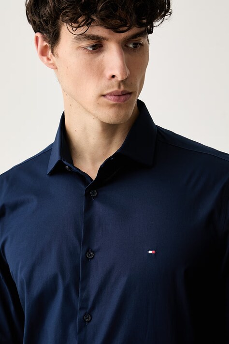 Tommy Hilfiger koszula męska z bawełną granatowa gładka MW0MW43122