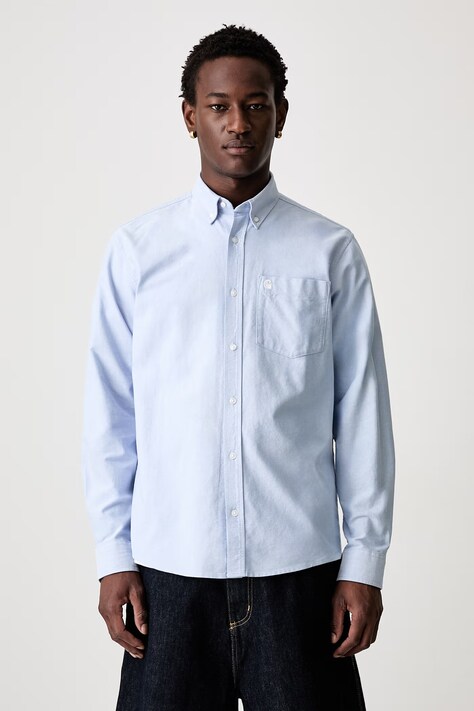 Carhartt WIP L/S C-Logo shirt cotton Men's blue plain I030799