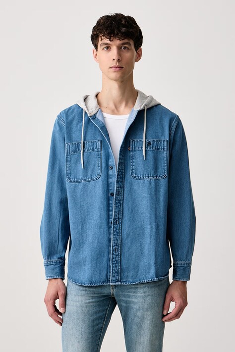 Levi's Πουκάμισο ανδρικό ντένιμ CLASSIC HOODED WORKER μπλε απλό 0086Q