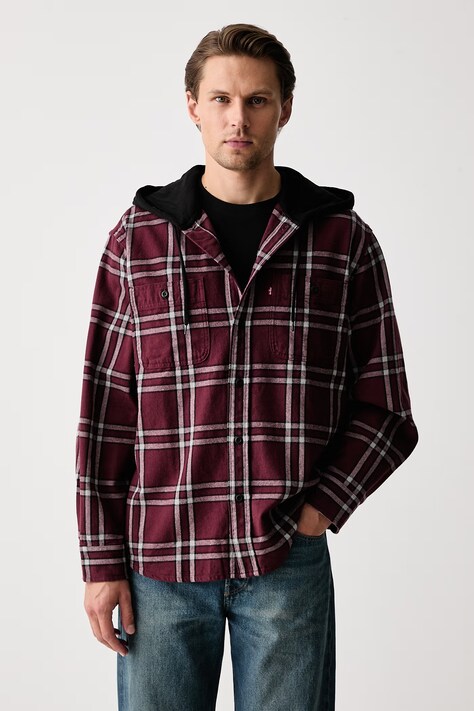 Levi's Πουκάμισο ανδρικό ντένιμ CLASSIC HOODED WORKER μπορντό απλό 0086Q