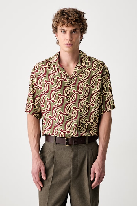Drôle de Monsieur Chain Link Monogram koszula męska z wiskozy zielona L-SH230-VI039
