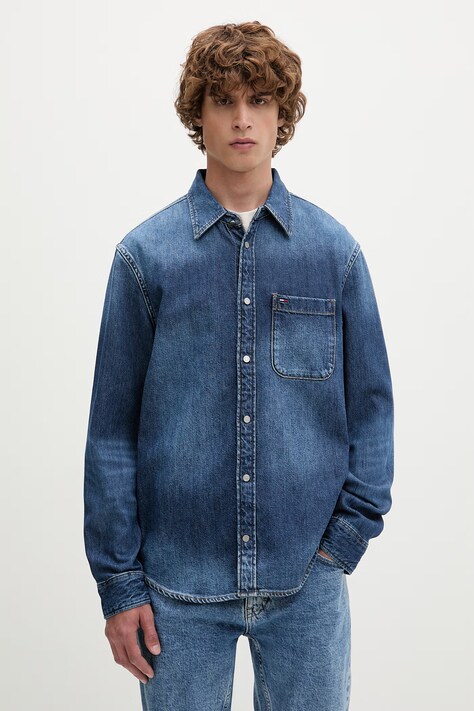 Tommy Jeans koszula męska jeansowa niebieska z efektem sprania DM0DM23390