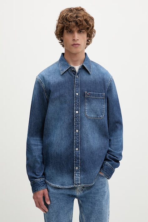 Tommy Jeans koszula męska jeansowa niebieska z efektem sprania DM0DM23390
