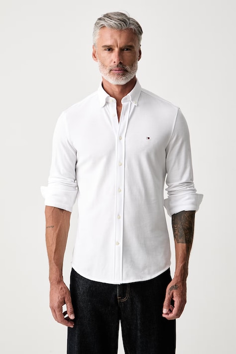 Tommy Hilfiger košeľa pánska bavlnená biela hladká MW0MW44336