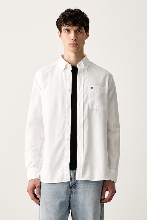 Tommy Hilfiger πουκάμισο ανδρικό βαμβακερό λευκό απλό MW0MW43347