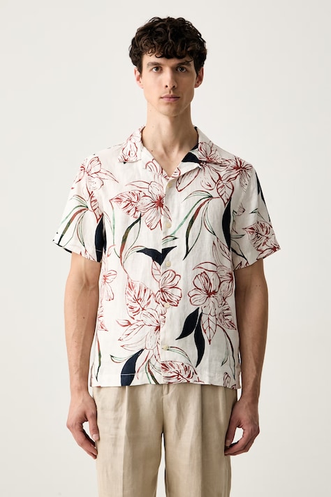 Tommy Hilfiger πουκάμισο ανδρικό λινό μπεζ φλοράλ MW0MW43310
