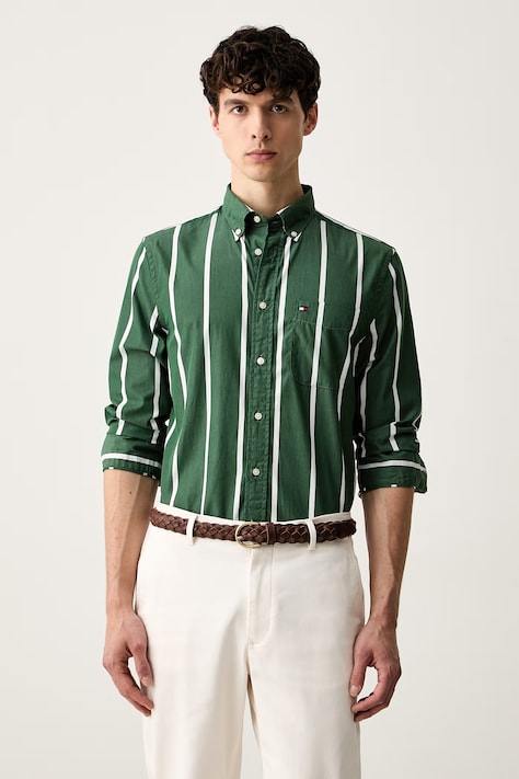 Tommy Hilfiger košeľa pánska bavlnená zelená MW0MW43304