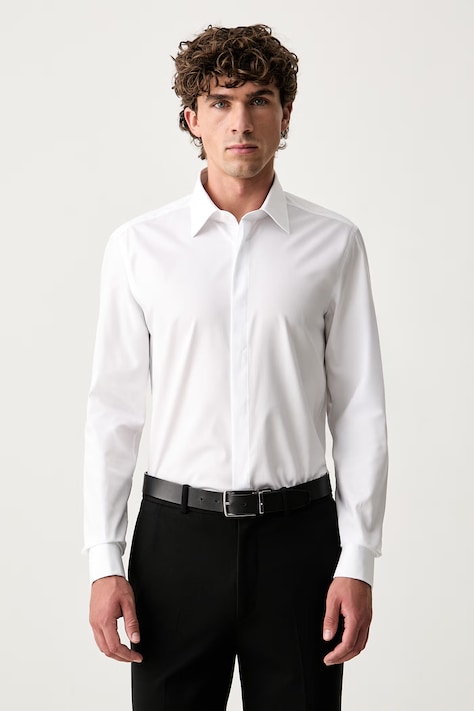 BOSS srajca moška bombažna H-HANK-TUX1-B1-C-263 bela enobarvna 50568999