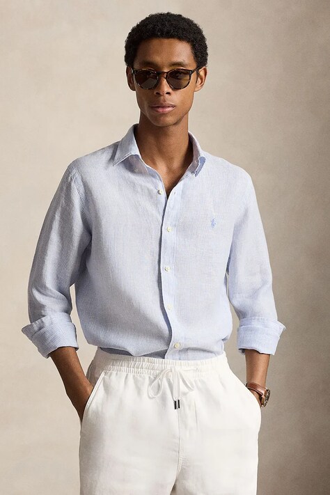 Polo Ralph Lauren koszula męska lniana niebieska w paski 710B22588