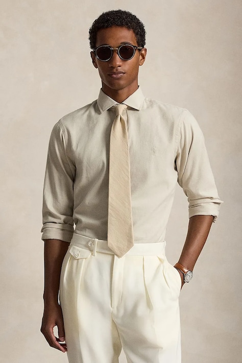 Polo Ralph Lauren koszula męska z bawełną beżowa gładka 710B22592
