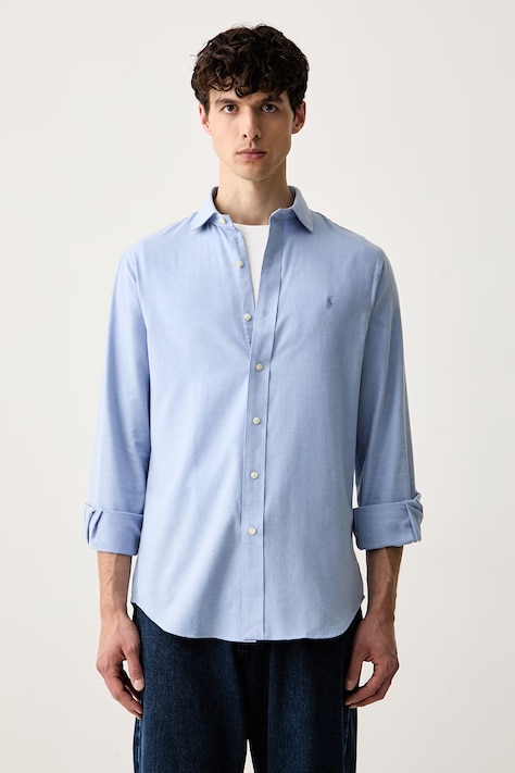 Polo Ralph Lauren koszula męska z bawełną niebieska gładka 710B22592