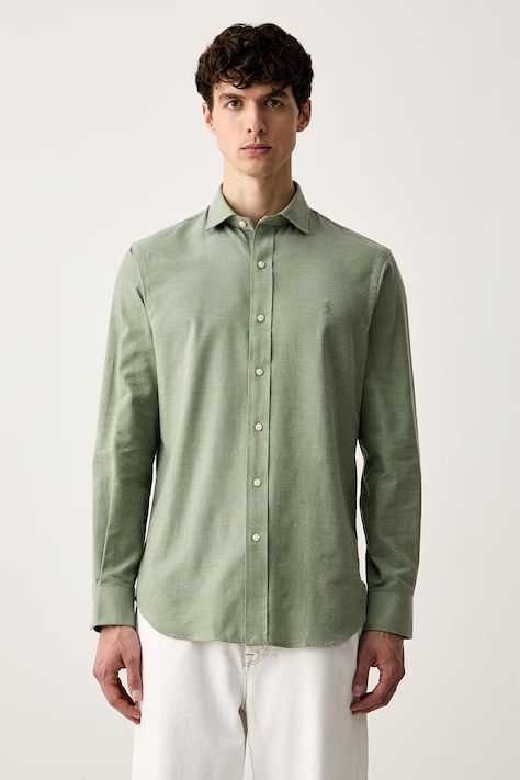 Polo Ralph Lauren koszula męska z bawełną zielona gładka 710B22592
