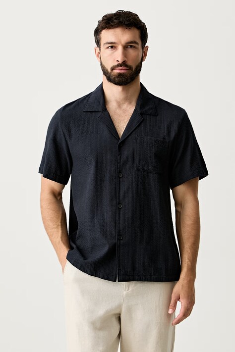 BOSS koszula męska z bawełną Relax_Shirt granatowa gładka 50561168