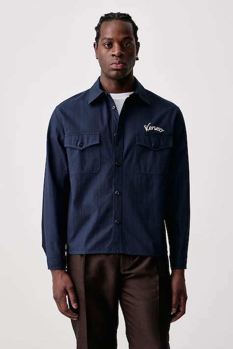 Kenzo Koszula męska bawełniana granatowa FG65CH5489PK