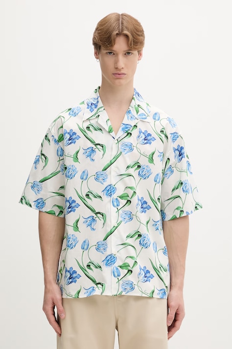 Kenzo koszula męska bawełniana biała w kwiaty FG65CH1329O2
