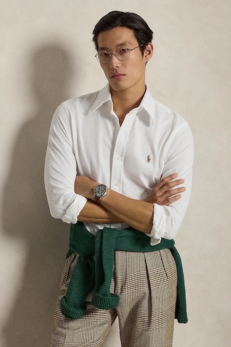 Polo Ralph Lauren koszula oxford męska bawełniana biała gładka 710P03967