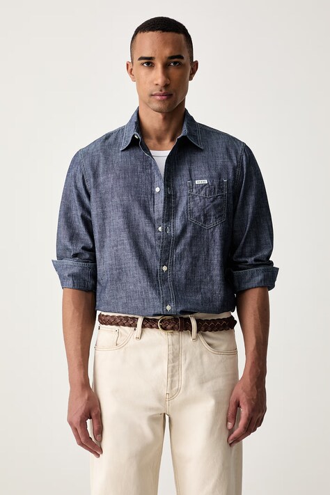 Guess koszula męska jeansowa RONNIE granatowa gładka M6YH44 D1297