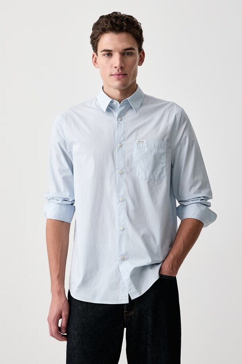 Guess Koszula męska bawełniana niebieska gładka M6YH14 W2736