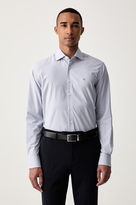 Hackett London bluzka koszulowa męska z bawełną niebieska w paski HM3010750