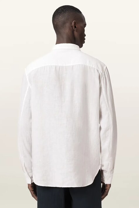 AllSaints camicia da uomo in lino LOOM bianca liscia M172SC