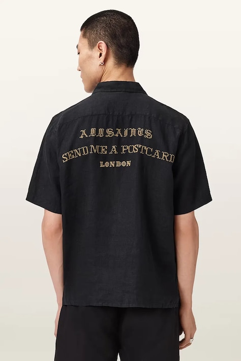 AllSaints koszula męska lniana DUNLOE czarna M115SE