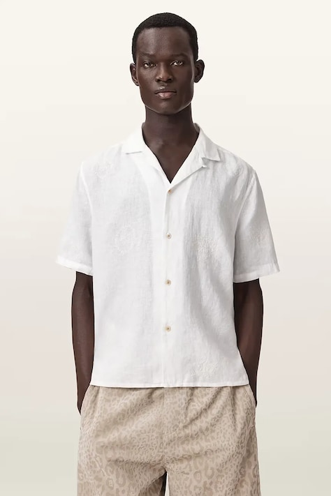AllSaints рубашка для мужчин из льна SEPAL белая однотонная M114SE