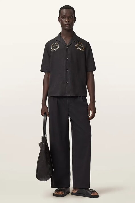 AllSaints сорочка чоловіча лляна KLAVICLE — AW26-KDMZZU, чорний — фото 3
