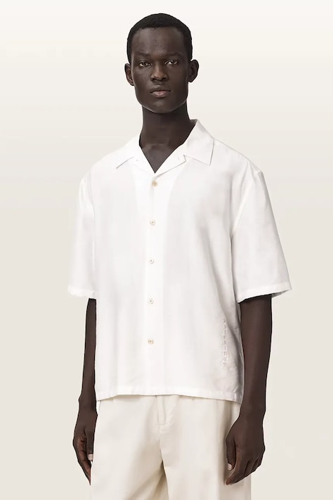 AllSaints koszula męska z wiskozą PURLEY biała gładka M062SE