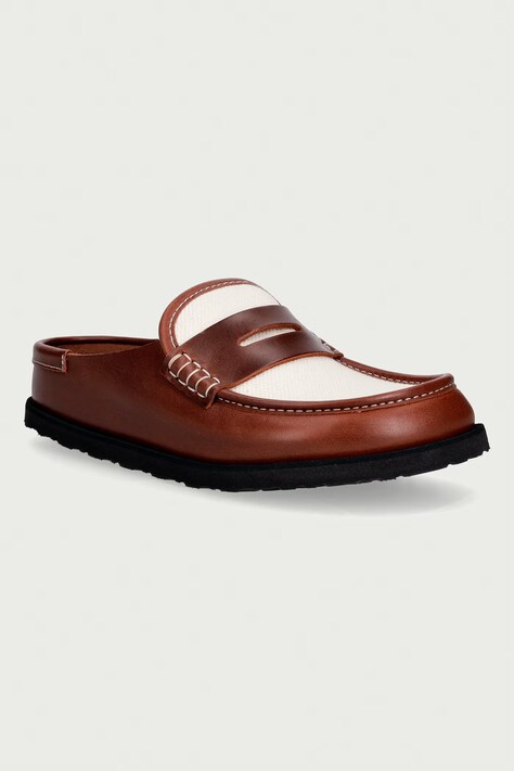 Birkenstock 1774 Naples Wrapped Canvas klapki mules damskie skórzane brązowe 1032445