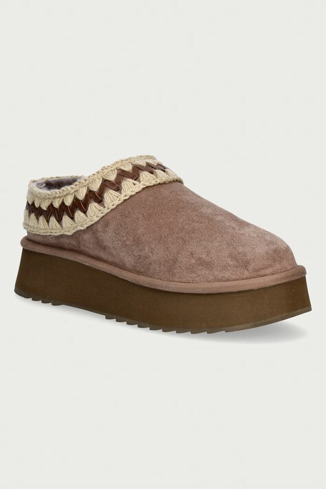 Mou Kapcie damskie zamszowe Platform Clog Suede Leather St beżowe MU.FW681009A