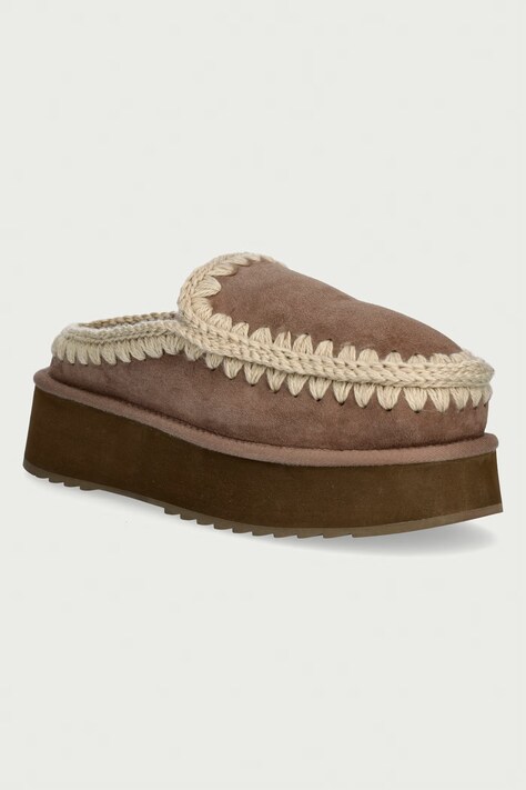 Mou Kapcie damskie zamszowe Clog Eskimo Platform beżowe MU.FW681004A