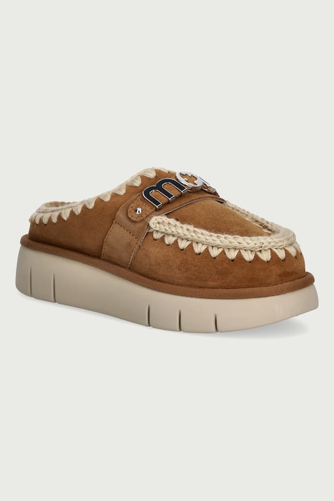 Mou Παντόφλες Γυναικεία σουέτ Bounce Clog Metal Logo καφέ MU.FW531001A