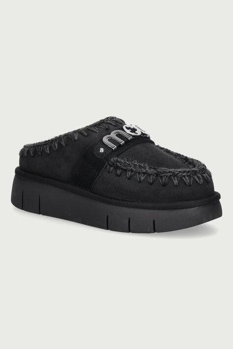 Mou Papuče za žene od brušene kože Bounce Clog Metal Logo crne MU.FW531001A