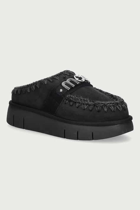 Mou Papuče za žene od brušene kože Bounce Clog Metal Logo crne MU.FW531001A