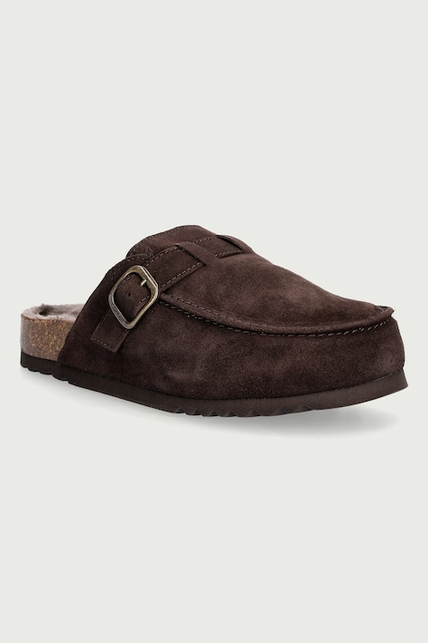 Scholl Klapki męskie zamszowe DAKOTA FUR brązowe F014601019