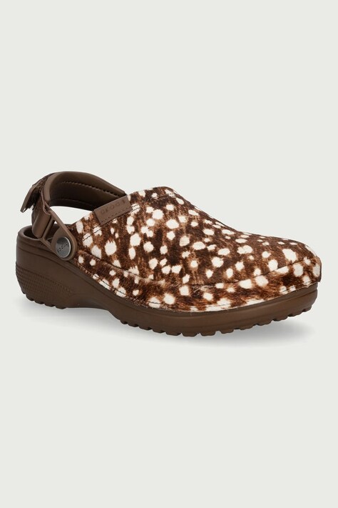 Crocs Klapki damskie skórzane Classic Crafted Pony Hair Clog brązowe 214047