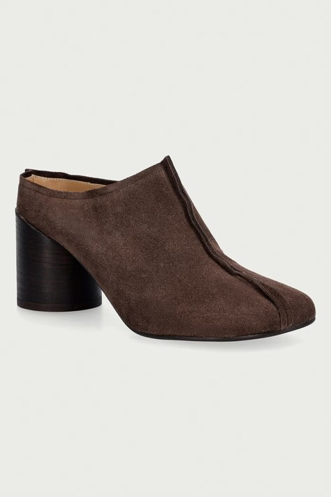 MM6 Maison Margiela klapki na słupku damskie zamszowe brązowe S59WX0085-P6385