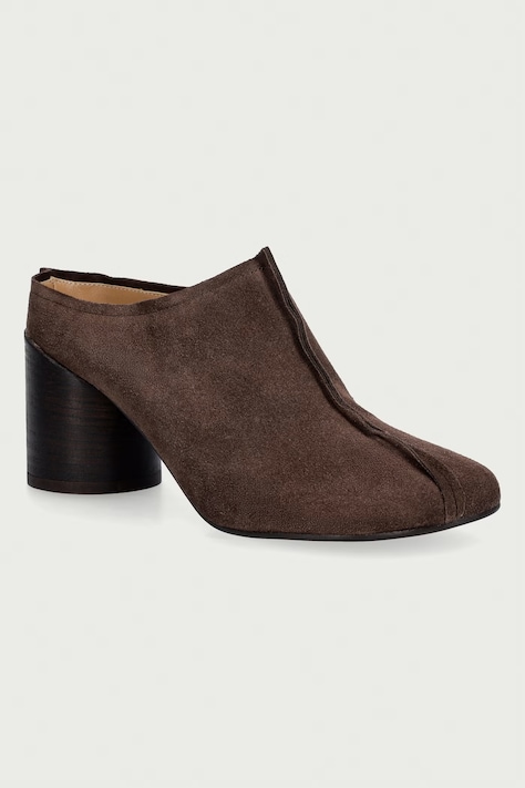 MM6 Maison Margiela klapki na słupku damskie zamszowe brązowe S59WX0085-P6385
