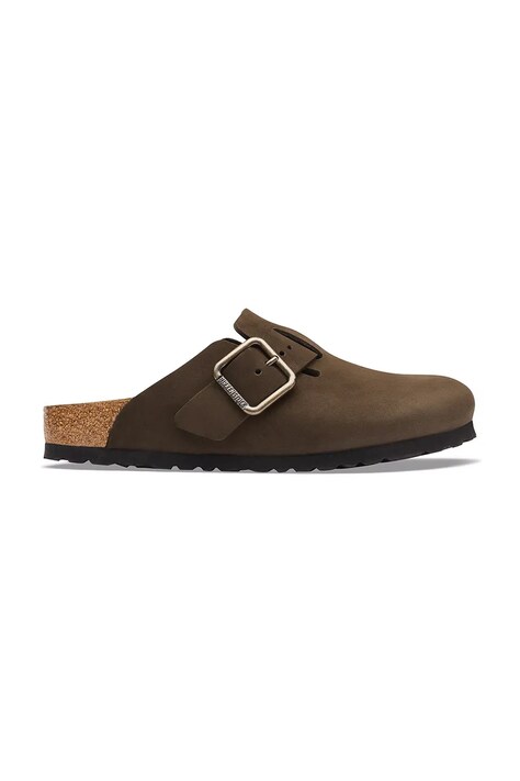 Birkenstock Boston WB LENB klapki mules damskie nubukowe brązowe 1032762