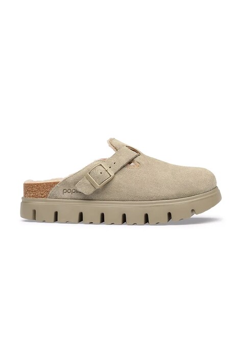 Birkenstock Boston Chunky Shearling LEVE klapki damskie zamszowe beżowe 1033028