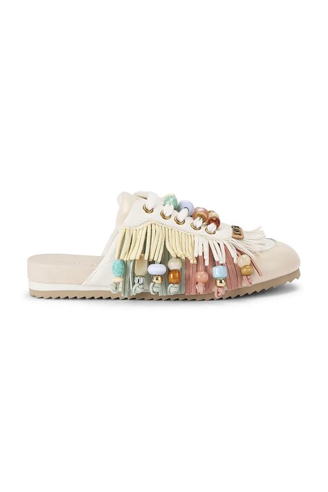 Kurt Geiger London klapki mules damskie skórzane Islington P Fringe Mule białe 5854145019
