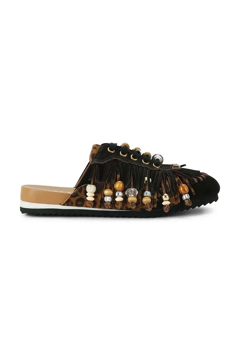 Kurt Geiger London klapki mules damskie skórzane Islington P Fringe Mule czarne 5854139219