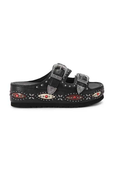 Kurt Geiger London klapki na platformie damskie skórzane Western Buckle Flatform czarne 5843700109