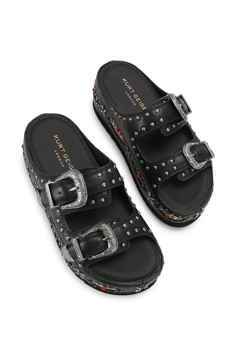 Kurt Geiger London шльопанці на платформі жіночі шкіряні Western Buckle Flatform — AW26-KLDZU0, чорний — фото 2