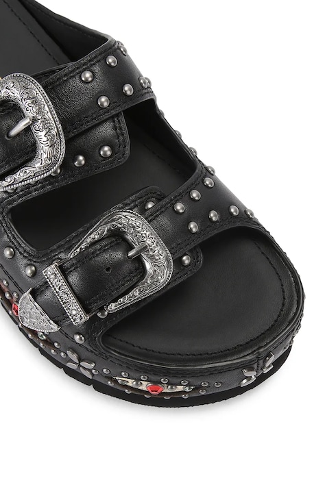 Kurt Geiger London шльопанці на платформі жіночі шкіряні Western Buckle Flatform — AW26-KLDZU0, чорний — фото 3