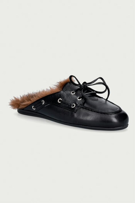 Posa kapcie damskie skórzane Boat Loafer Mule czarne PW266.600
